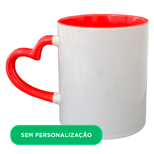 Caneca com Alça Coração e Interior Colorido Vermelha
