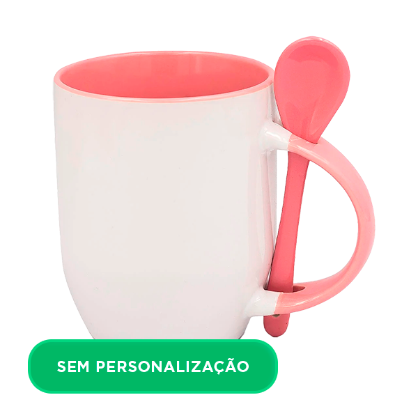Caneca de Cerâmica c/ Colher e Interior Rosa para Sublimação