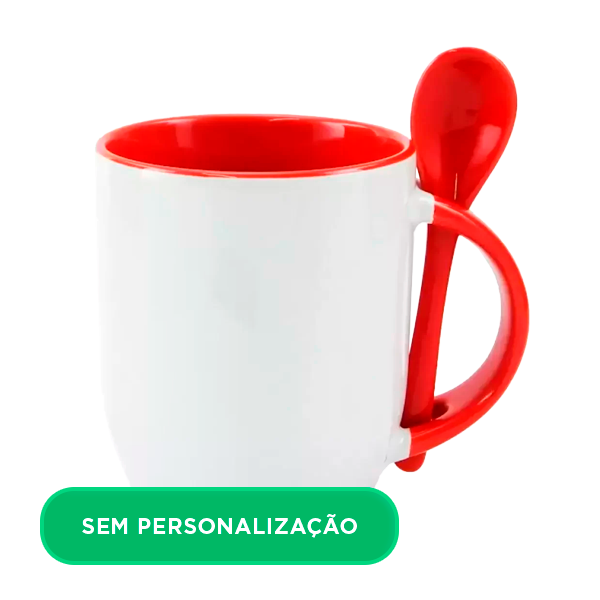 Caneca de Cerâmica c/ Colher e Interior Vermelho para Sublimação