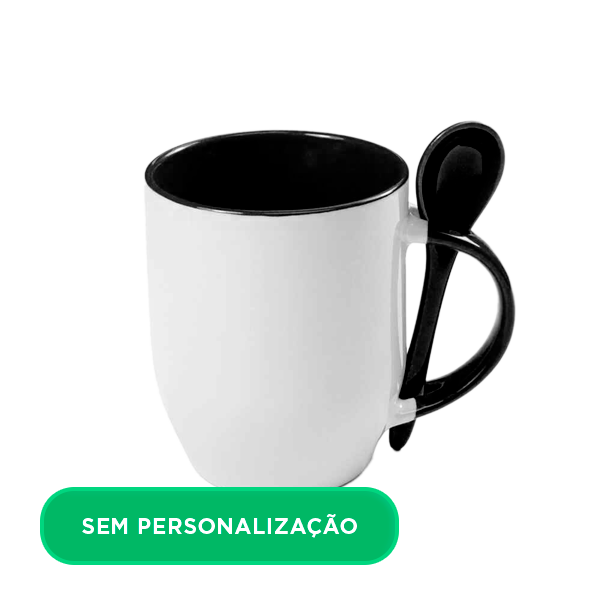 Caneca de Cerâmica c/ Colher e Interior Preto para Sublimação